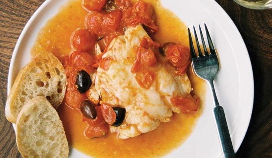 Rosemary and Olive Hake with Cherry Tomatoes