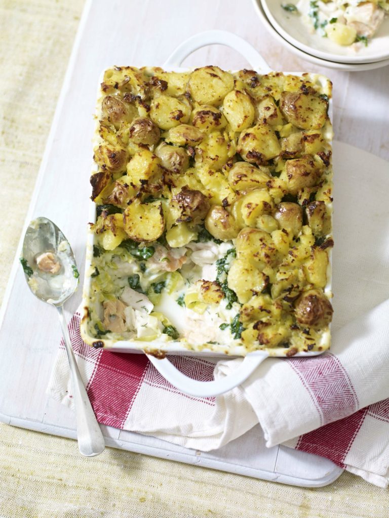 Fish Pie with Crushed Potato Topping