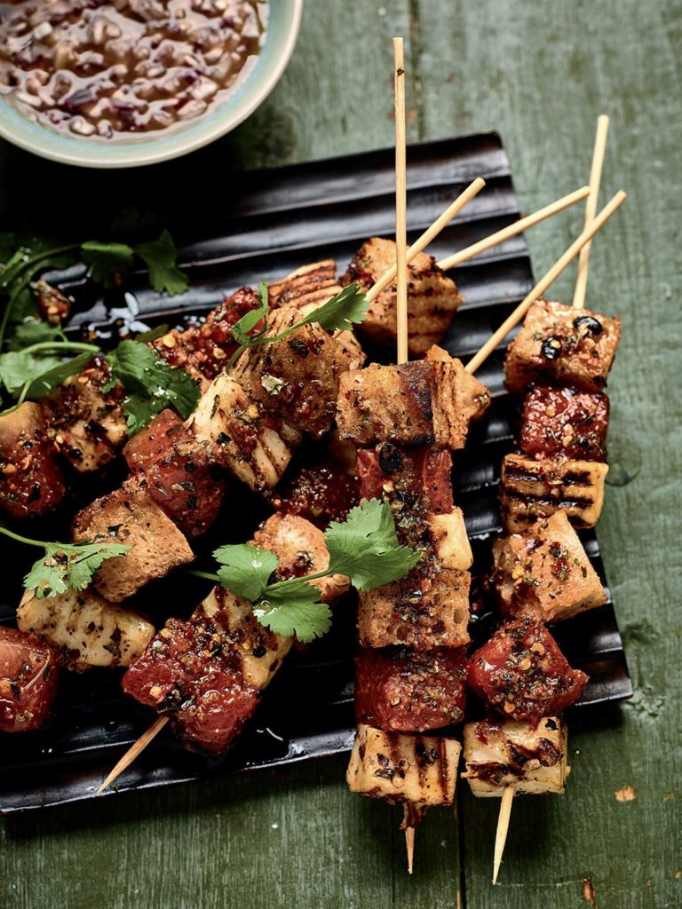 Halloumi and Watermelon Skewers with Tamarind Dip