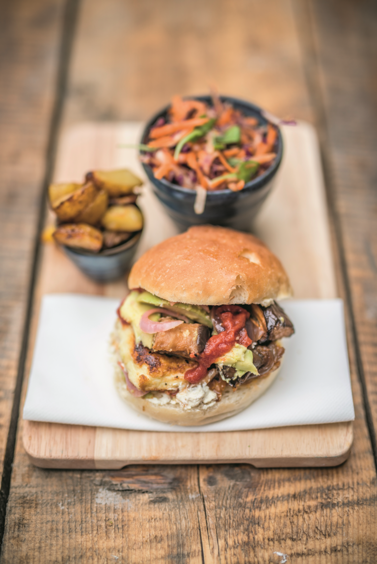 Grilled Halloumi Burgers with Chilli Ketchup and Tahini Mayo