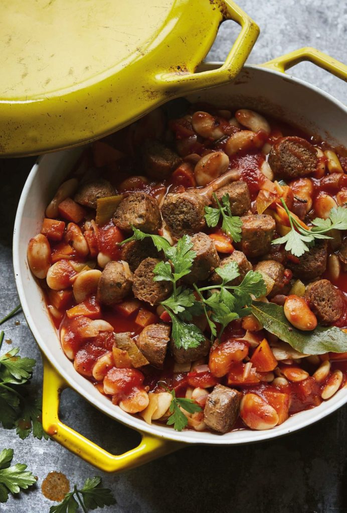 Tuscan Vegan Sausage and Bean Stew