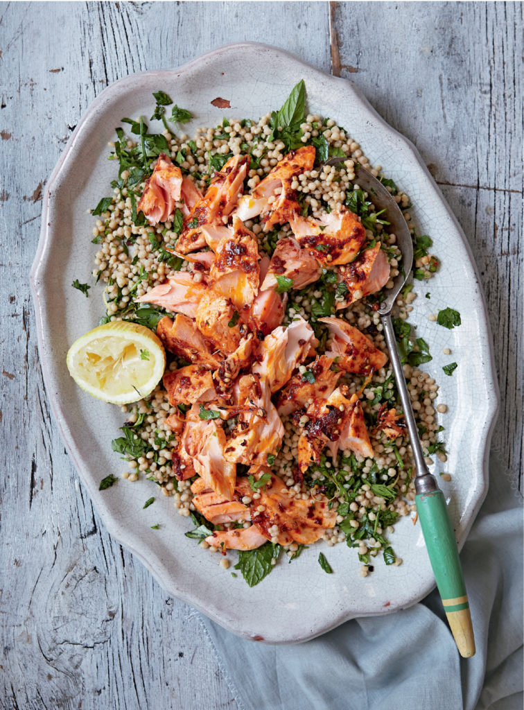 Roast Harissa Salmon With Lemony Giant Couscous