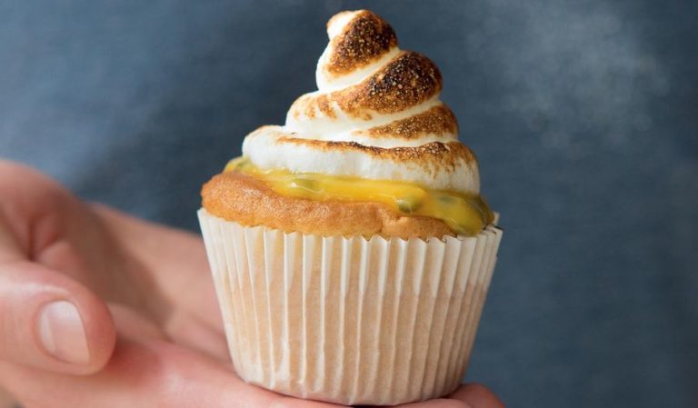 Wee Sponges with Passion Fruit Curd & Italian Meringue