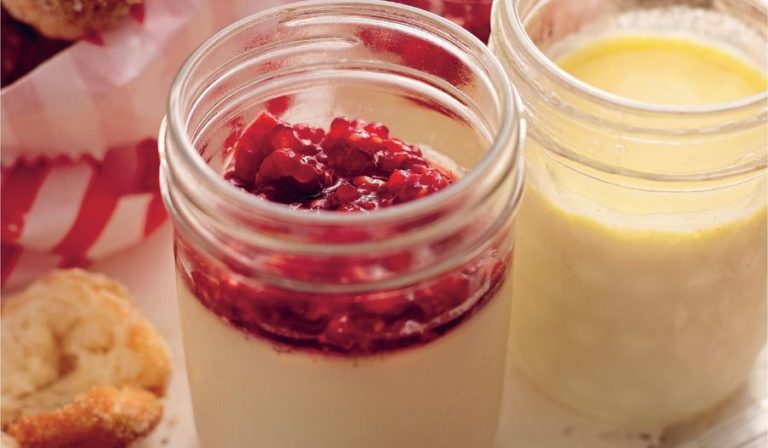 Vanilla Yogurt with Broken Raspberries and Doughnuts