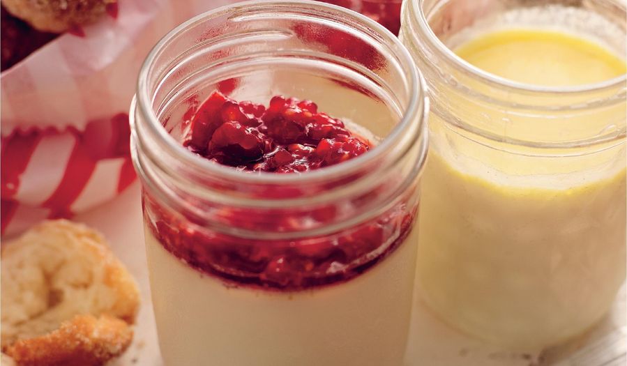 Vanilla Yogurt with Broken Raspberries and Doughnuts