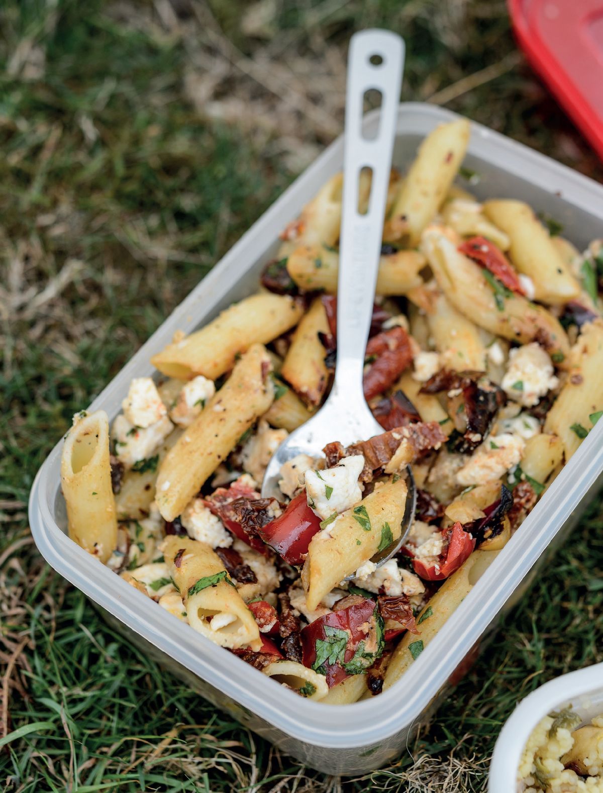 Pasta with Feta, Peppers and Hazelnuts