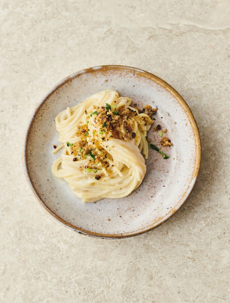 Jamie Oliver Cauliflower Cheese Pasta with Creamy Sauce, Crispy Garlic, Cauli Leaf Bread Crumbs