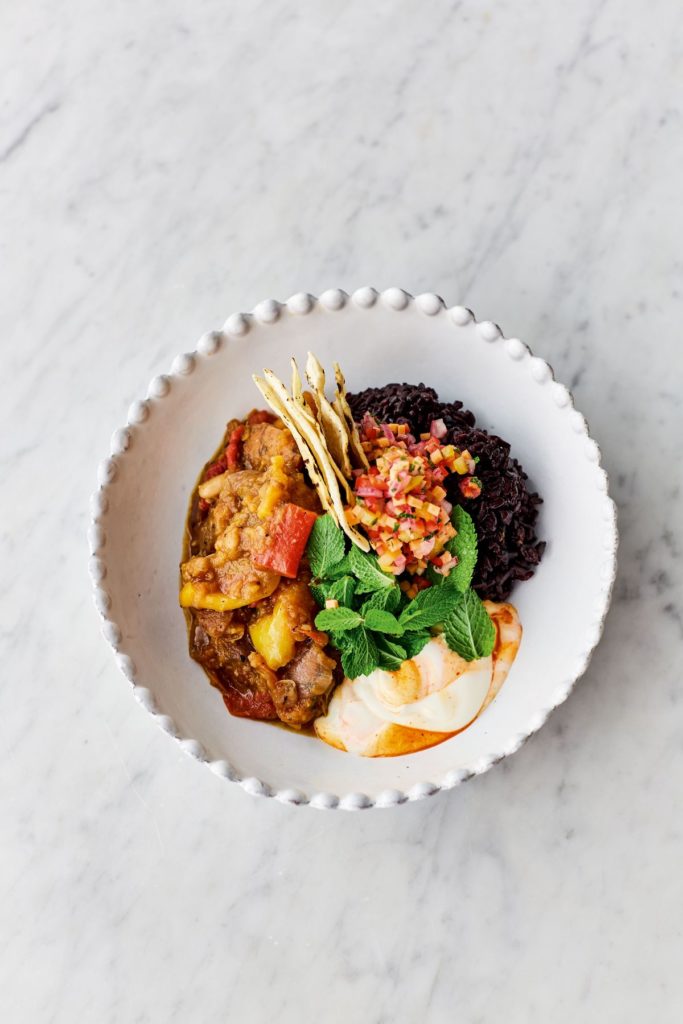 Jamie Oliver’s Amazing Veggie Chilli with Comforting Black Rice, Zingy Crunchy Salsa, Chilli-rippled Yoghurt