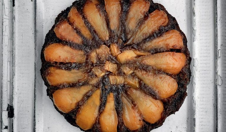 Sunken Pear and Black Gingerbread Cake