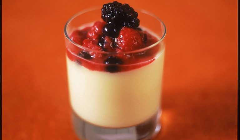 Lemon Posset with Hot Spiced Fruits
