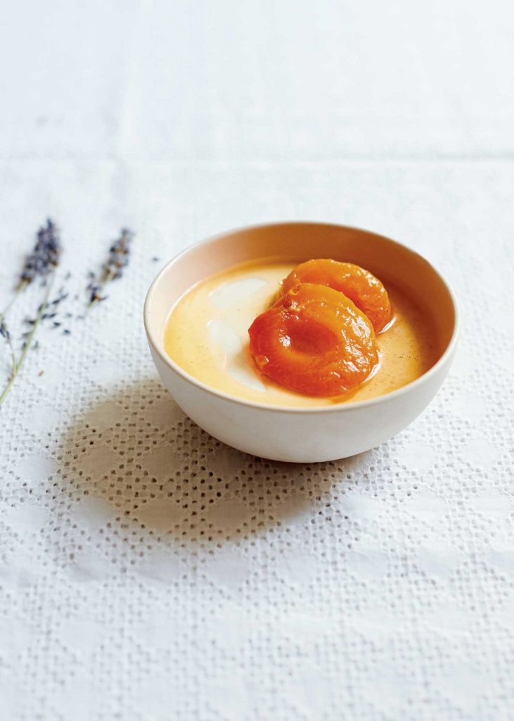 Vanilla Bean Yoghurt Panna Cotta with Poached Lavender Apricots