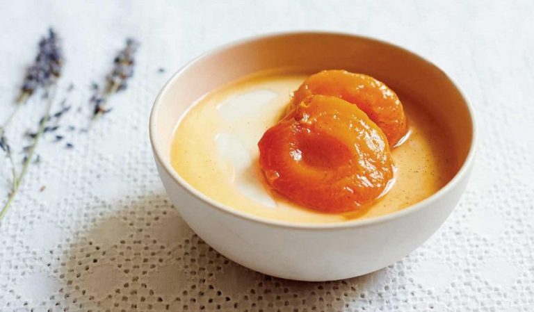 Vanilla Yoghurt Panna Cotta with Poached Lavender Apricots Recipe