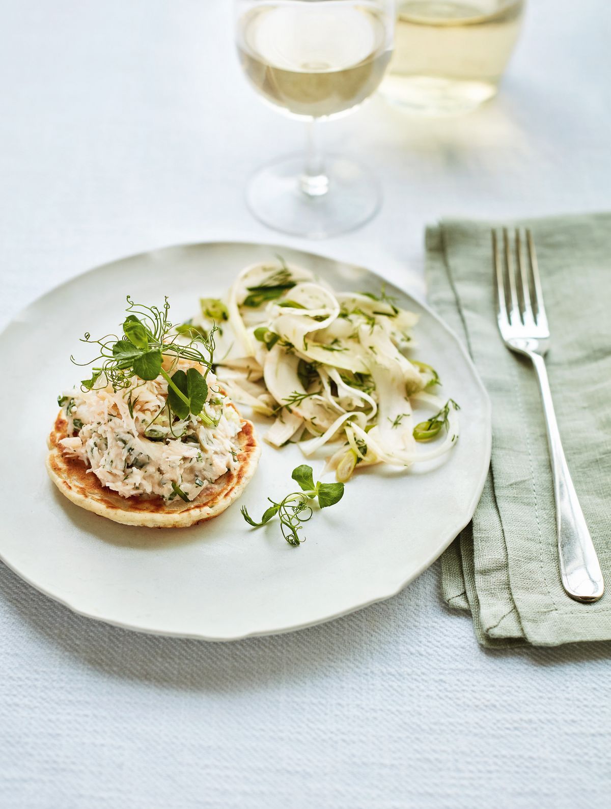 Mary Berry’s Crab and Herb Blinis with Pickled Fennel Herb Salad