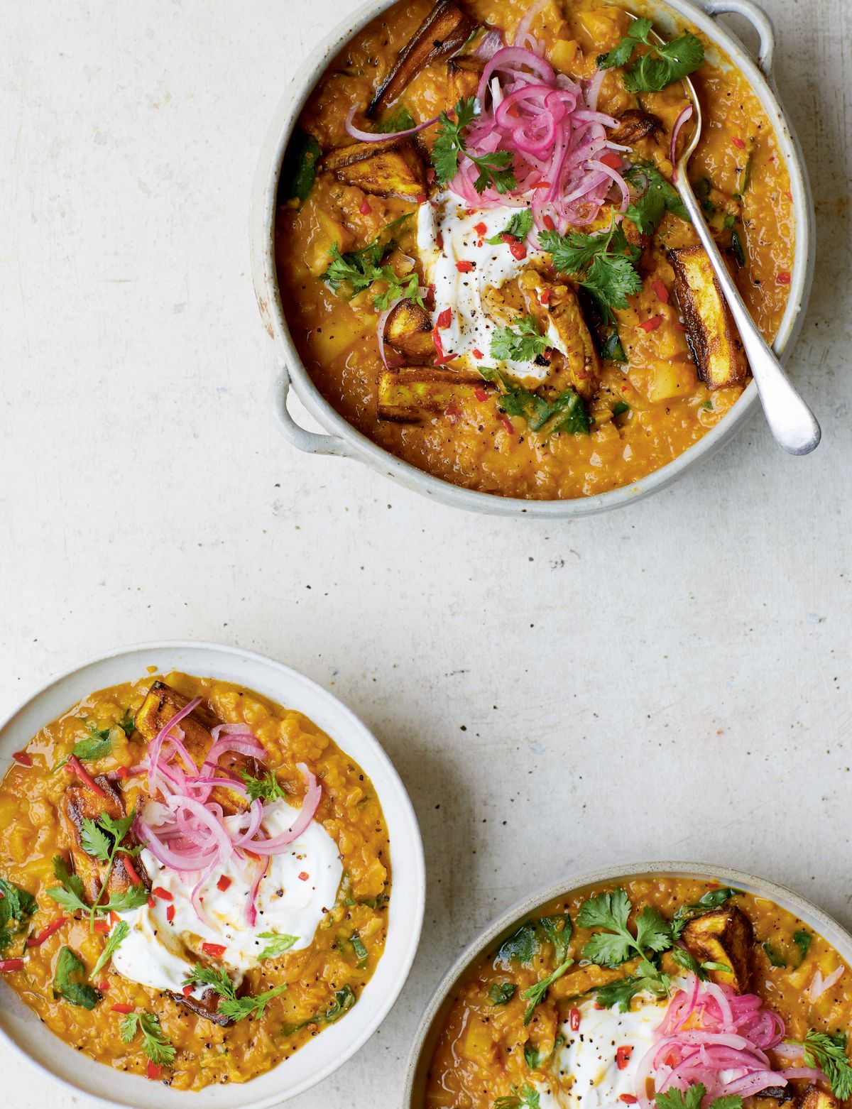 Melissa Hemsley’s Parsnip Dahl Topped with Roasted Parsnips and Pink Pickled Onions