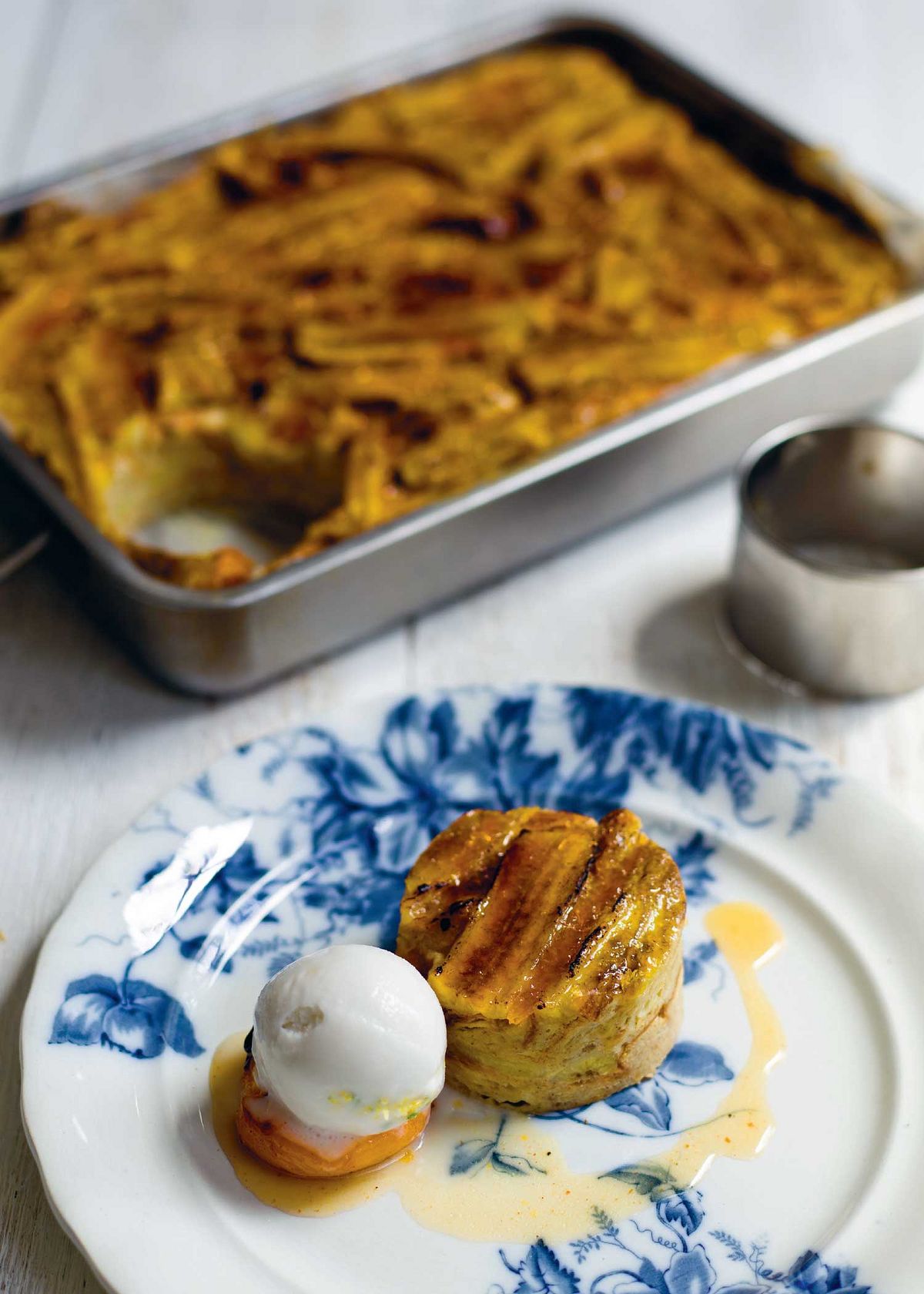 Wattalapam Bread and Butter Pudding with Spiced Roast Apricots