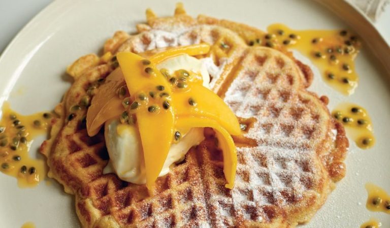 Coconut Waffles with Vanilla Mascarpone