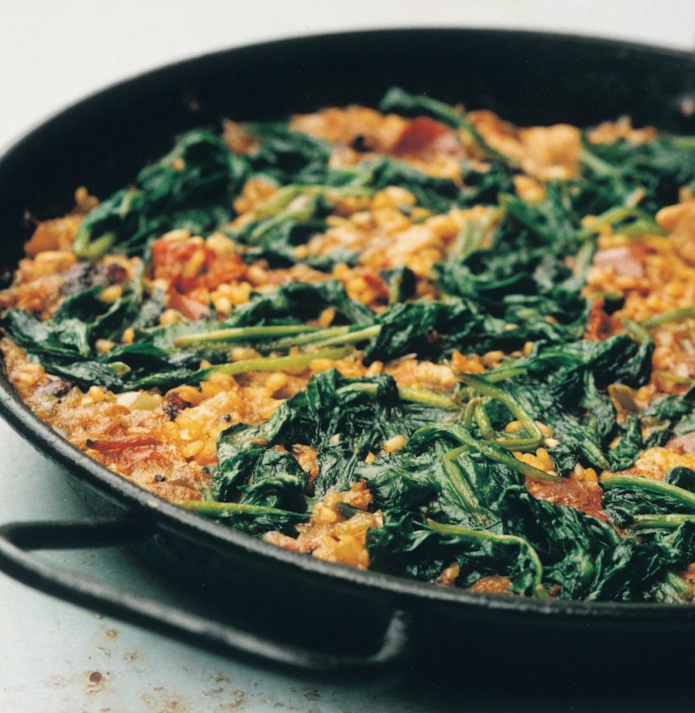 Paella De Cerdo Con Chorizo y Espinaca (Rice with Pork, Chorizo and Spinach)