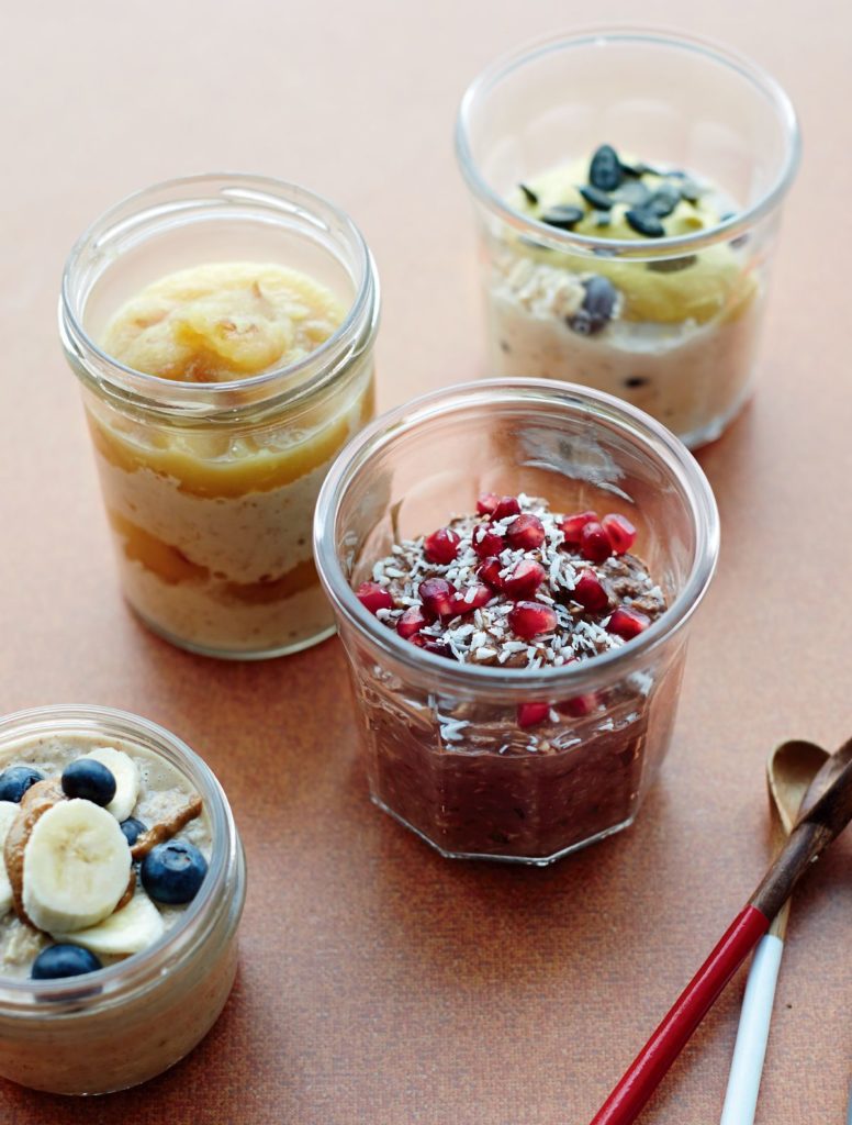 Chocolate Overnight Oats with Crushed Raspberries and Coconut