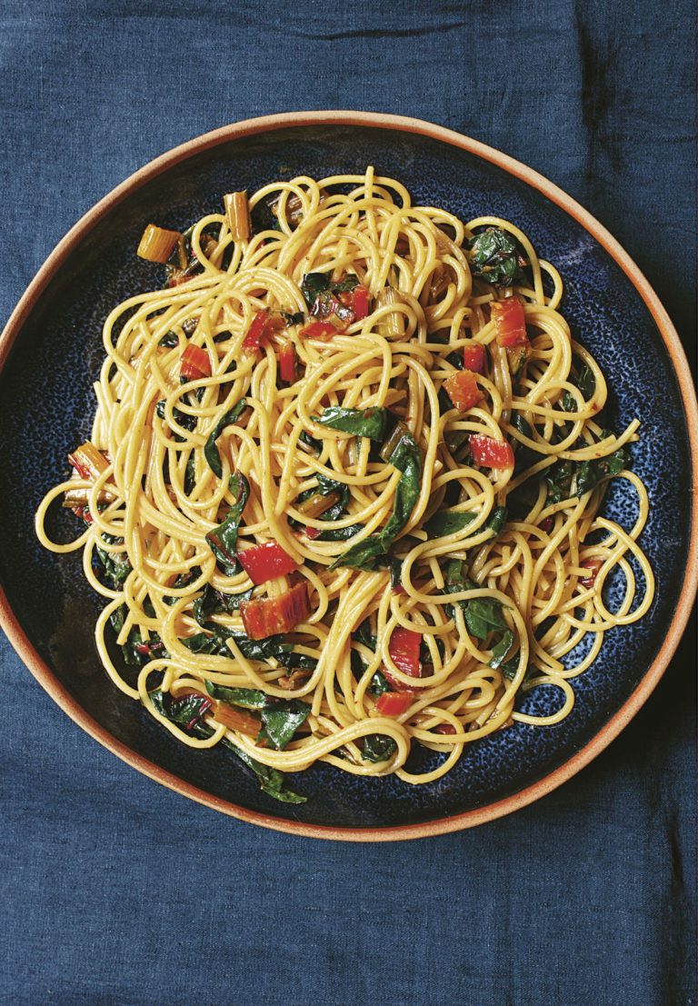 Nigella Lawson’s Spaghetti with Chard, Chilli, and Anchovies