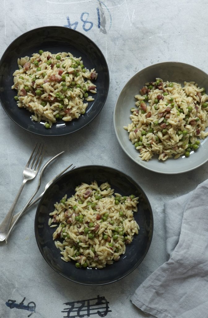 Pasta Risotto with Peas and Pancetta