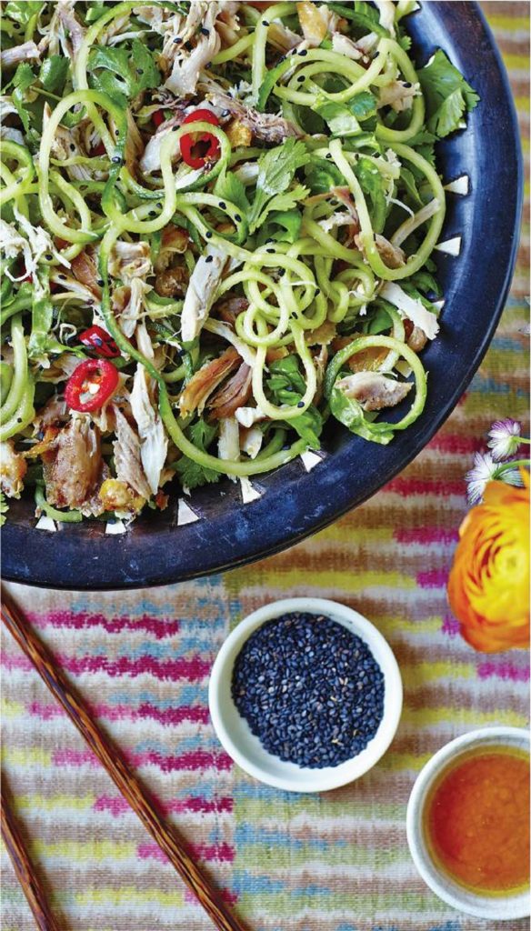 Sesame Chicken Salad with Cucumber Noodles