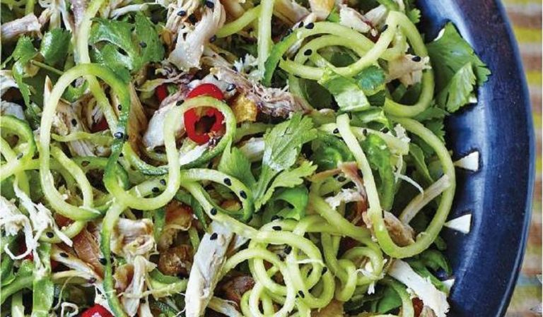 Sesame Chicken Salad with Cucumber Noodles