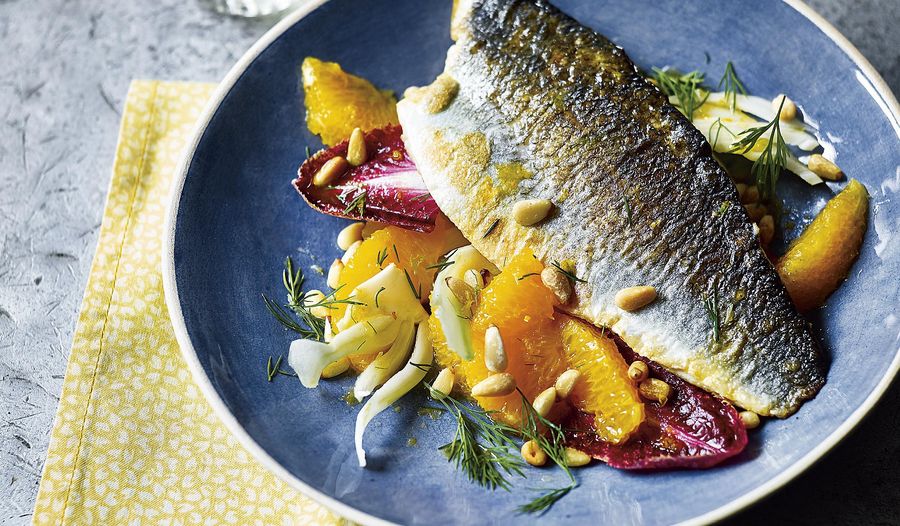 One-pan Sea Bass with Baby Fennel and Orange Salad Recipe
