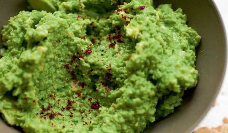 Crushed Broad Beans and Avocado with Parmesan and Sumac Biscuits