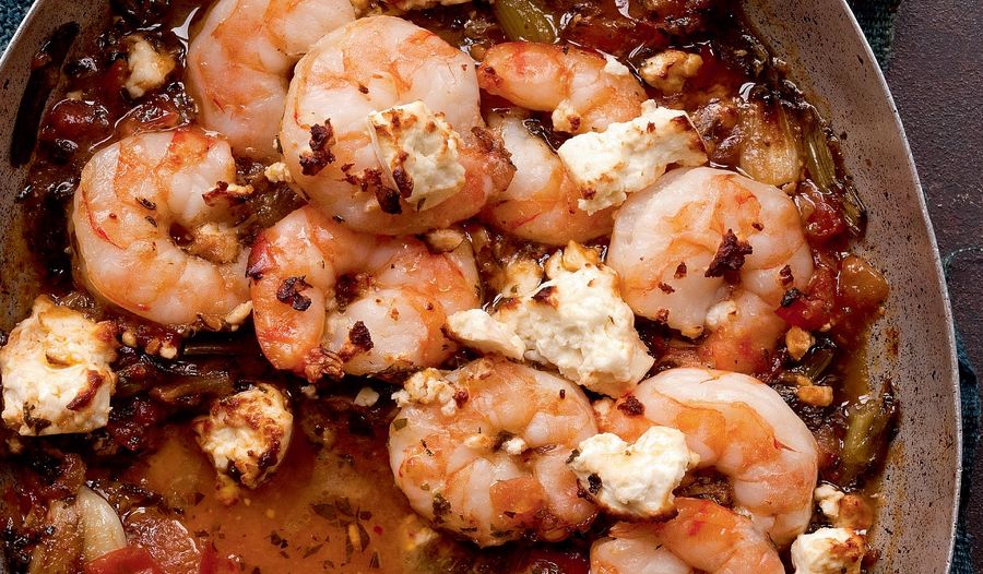 Chilli-Scented King Prawn and Feta Guvech