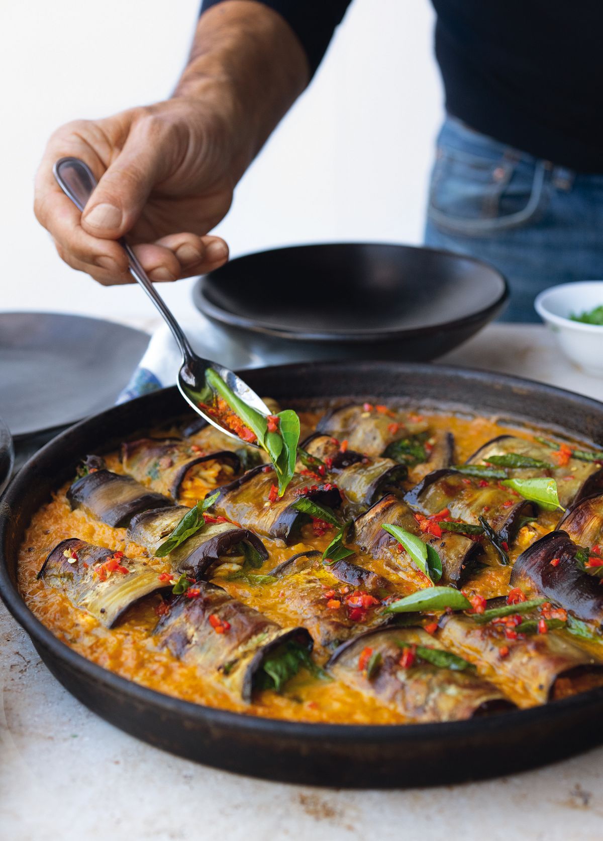 Yotam Ottolenghi’s Stuffed Aubergines in a Curry and Coconut Dal