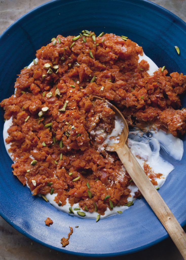 Yotam Ottolenghi’s Crushed Carrots with Harissa and Pistachios