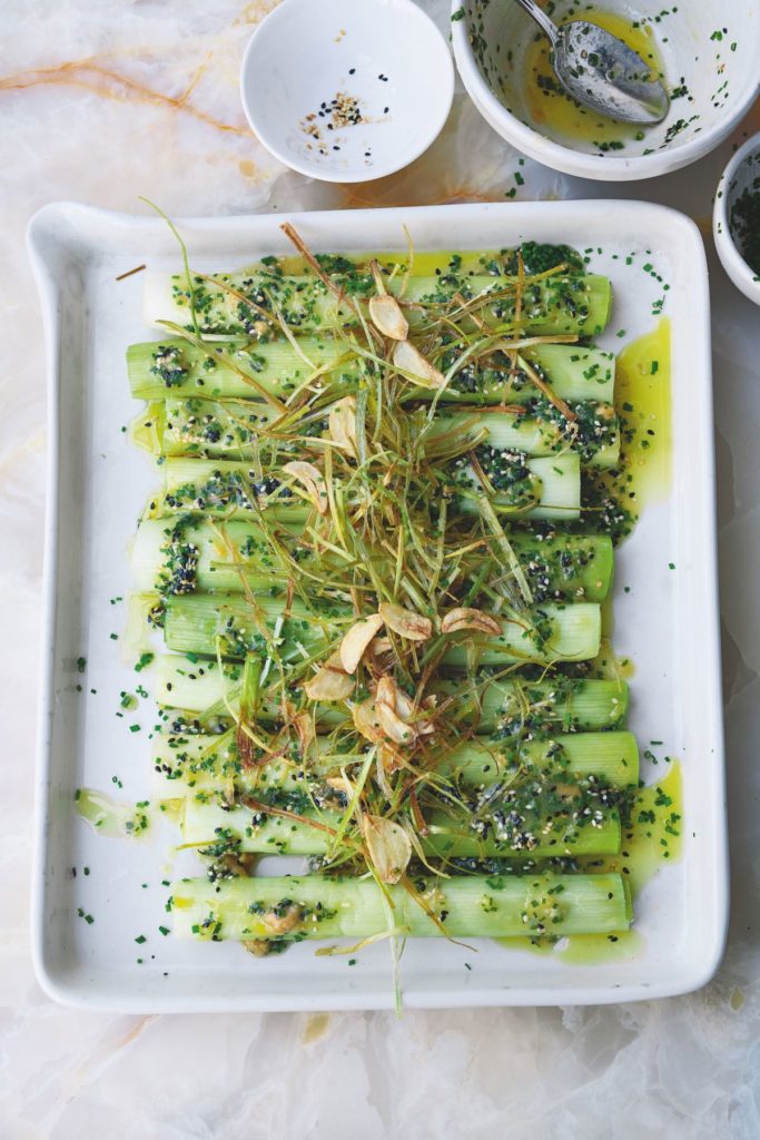 Yotam Ottolenghi’s Leeks with Miso and Chive Salsa