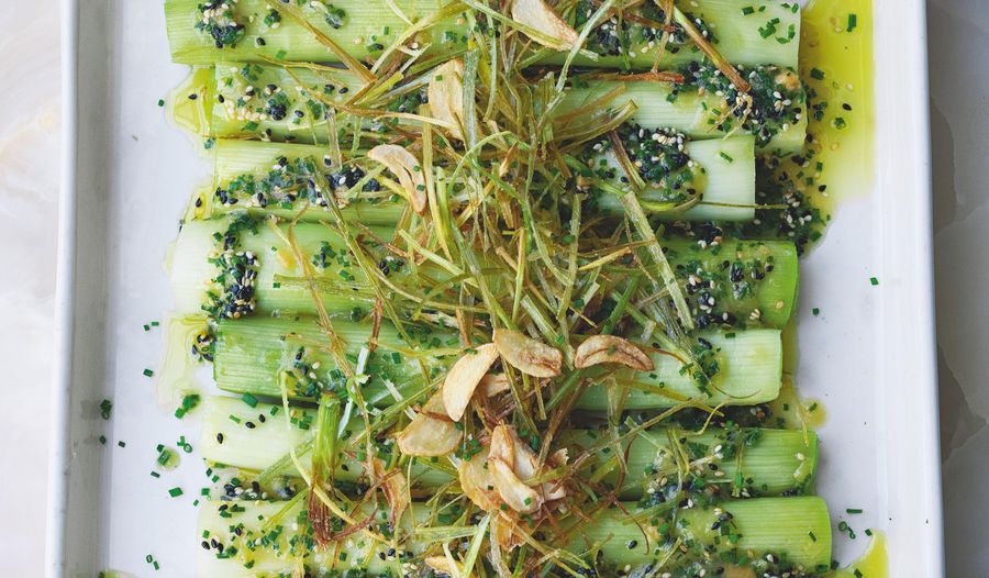 Ottolenghi Leeks with Miso and Chive Salsa | Vegetable Side Dish