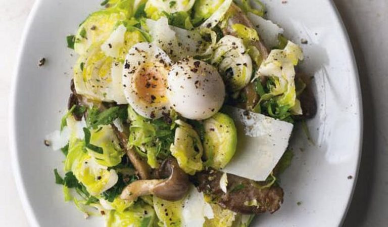 Raw Brussels Sprout Nests with Oyster Mushrooms and Quail's Eggs | Ottolenghi NOPI