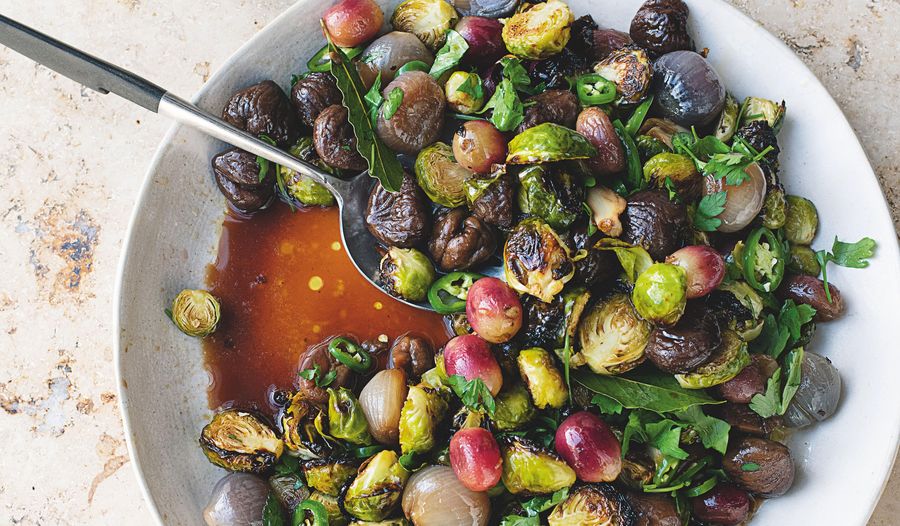 Ottolenghi Sour Sprouts with Chestnut & Grape | Vegetarian Christmas Recipe