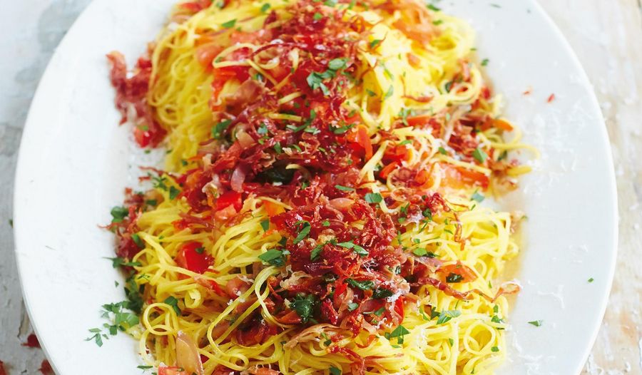 Parma Ham and Red Pepper with Taglierini