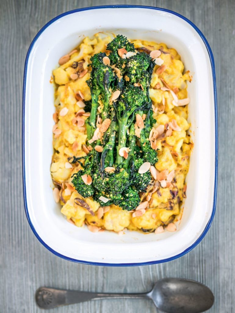 Cauliflower Cashew Cheese with Purple Sprouting Broccoli