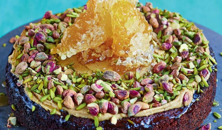 Meringue Girls Pistachio Cake with Fresh Honeycomb