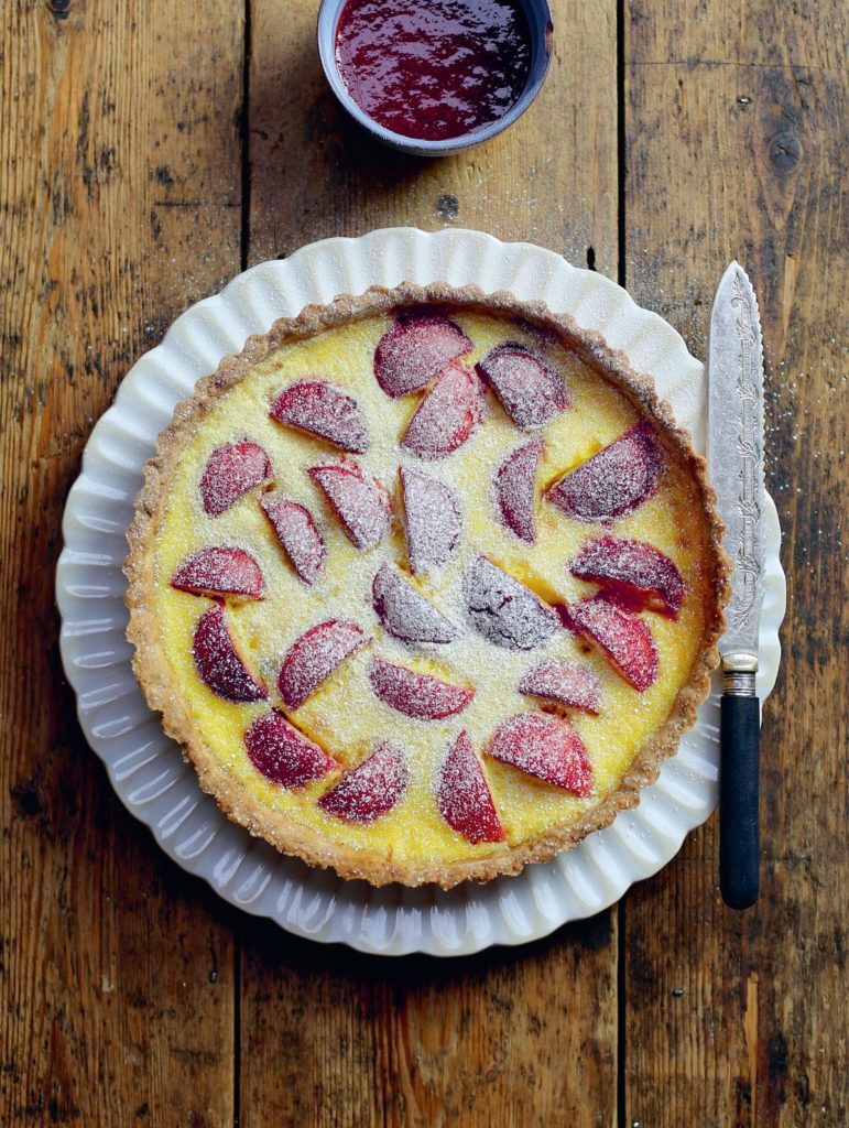 Plum and Bay Custard Tart