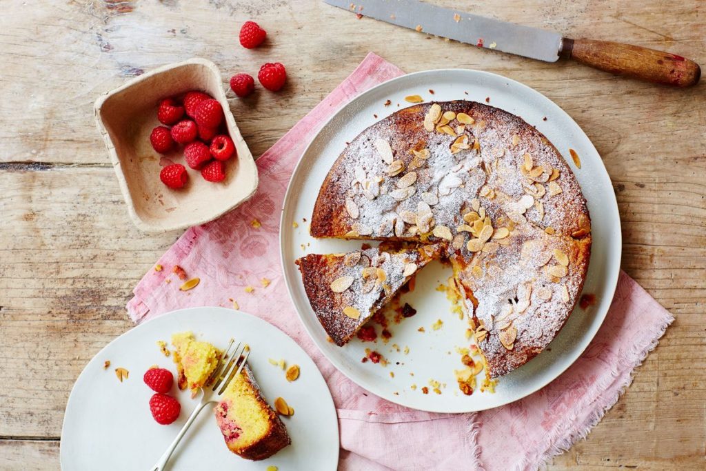 Almond Polenta Cake with Raspberries