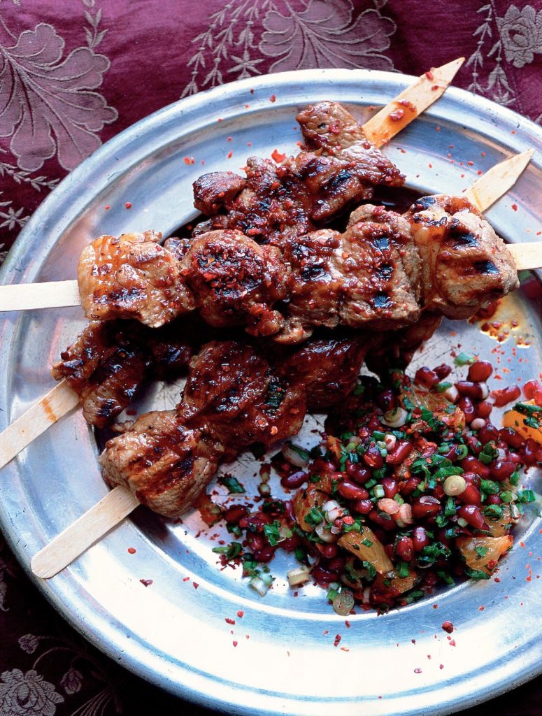 Pomegranate Glazed Kebabs with Spiced Pomegranate Chutney