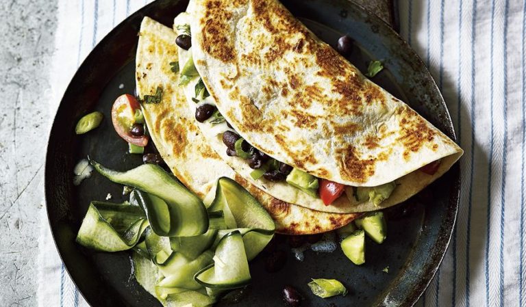 Avocado and Black Bean Quesadillas with Pickled Cucumber Recipe