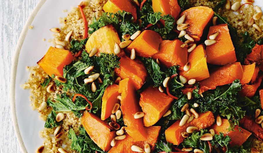 Quinoa with Orange-Chilli Kale and Roasted Butternut Squash from Naturally Sassy