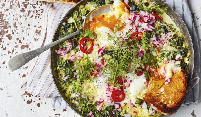 Rachel Khoo Stewed Spinach Eggs (Ägg med stuvad spenat) Recipe