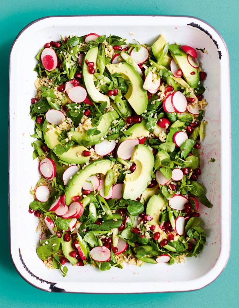 Rainbow Tabbouleh with Avocado, Radishes and Pomegranate