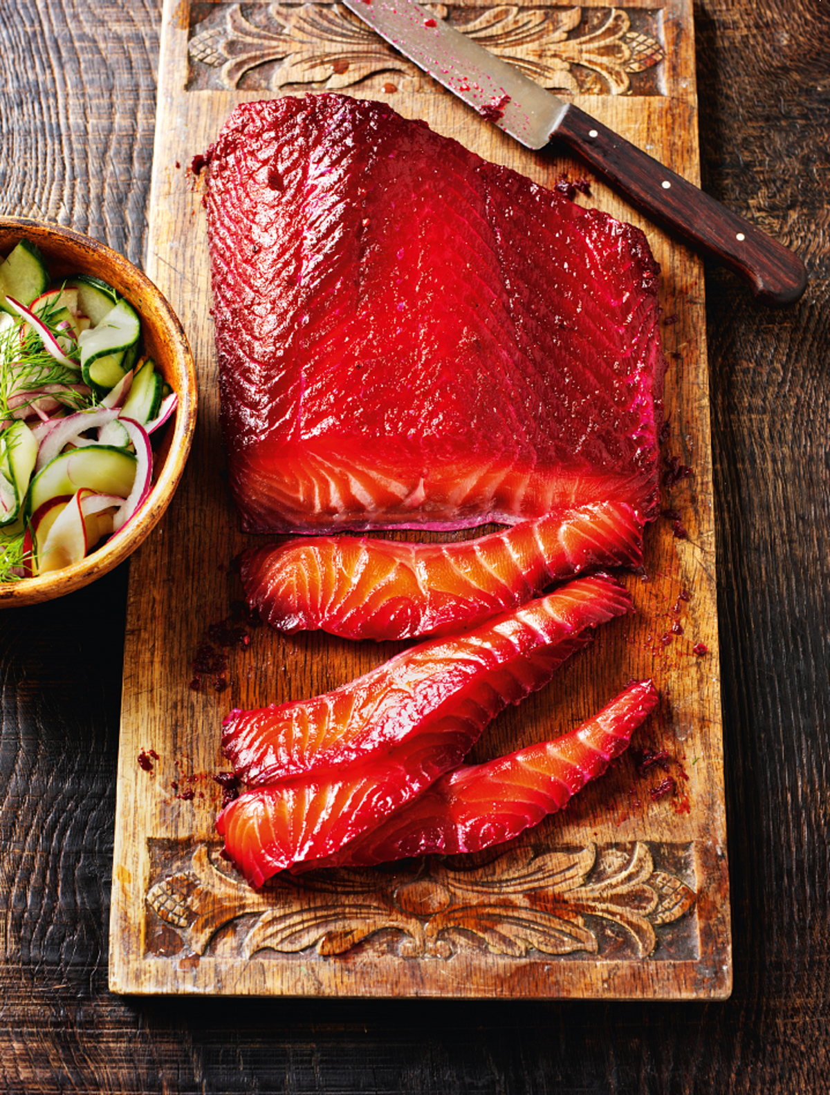 Beetroot-cured Salmon with Cucumber & Apple Pickle