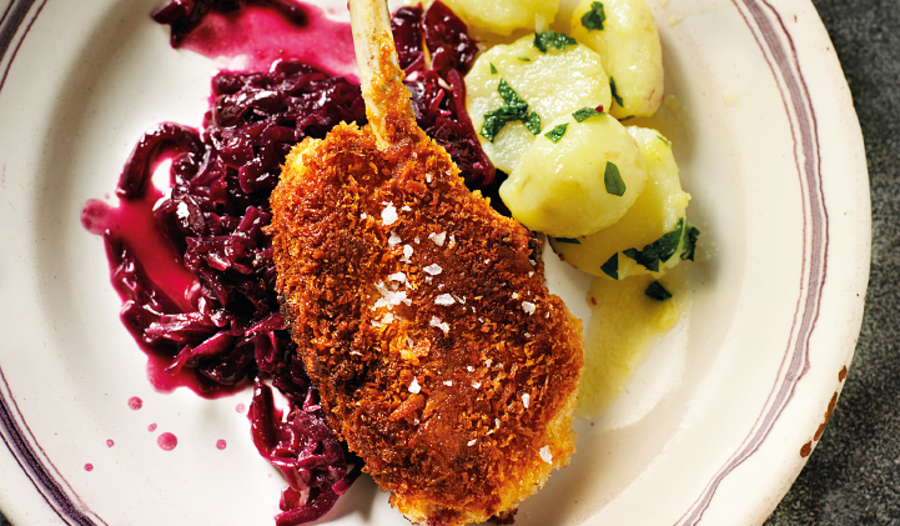 Rick Stein's Breaded Lamb Chops with Spiced Red Cabbage