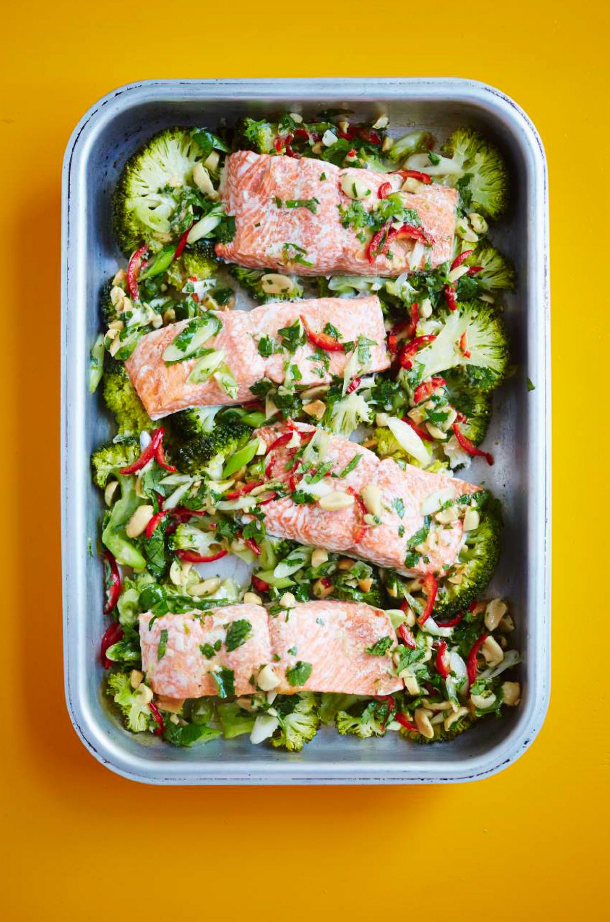 All-in-One Steam-roasted Salmon & Broccoli with Lime, Ginger, Garlic & Chilli