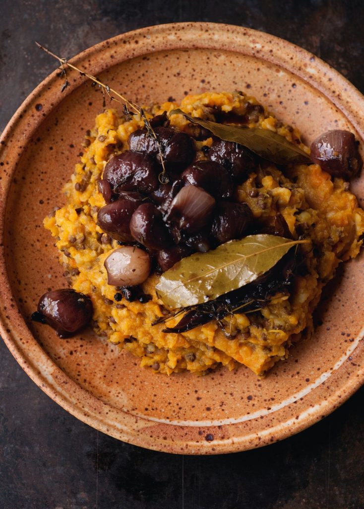 Root Mash with Wine Braised Shallots