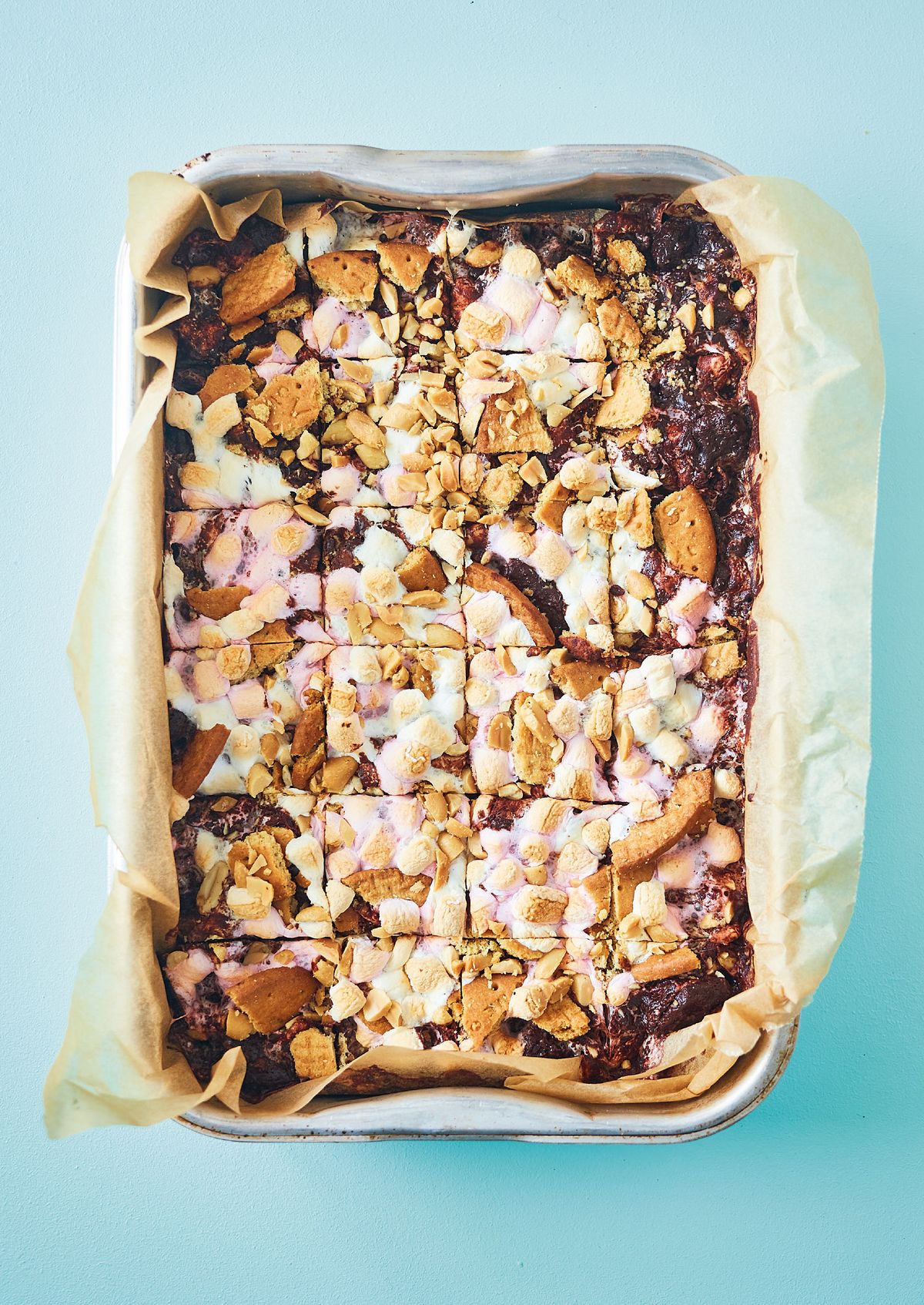 S’mores Rocky Road with Peanuts, Marshmallows and Chocolate